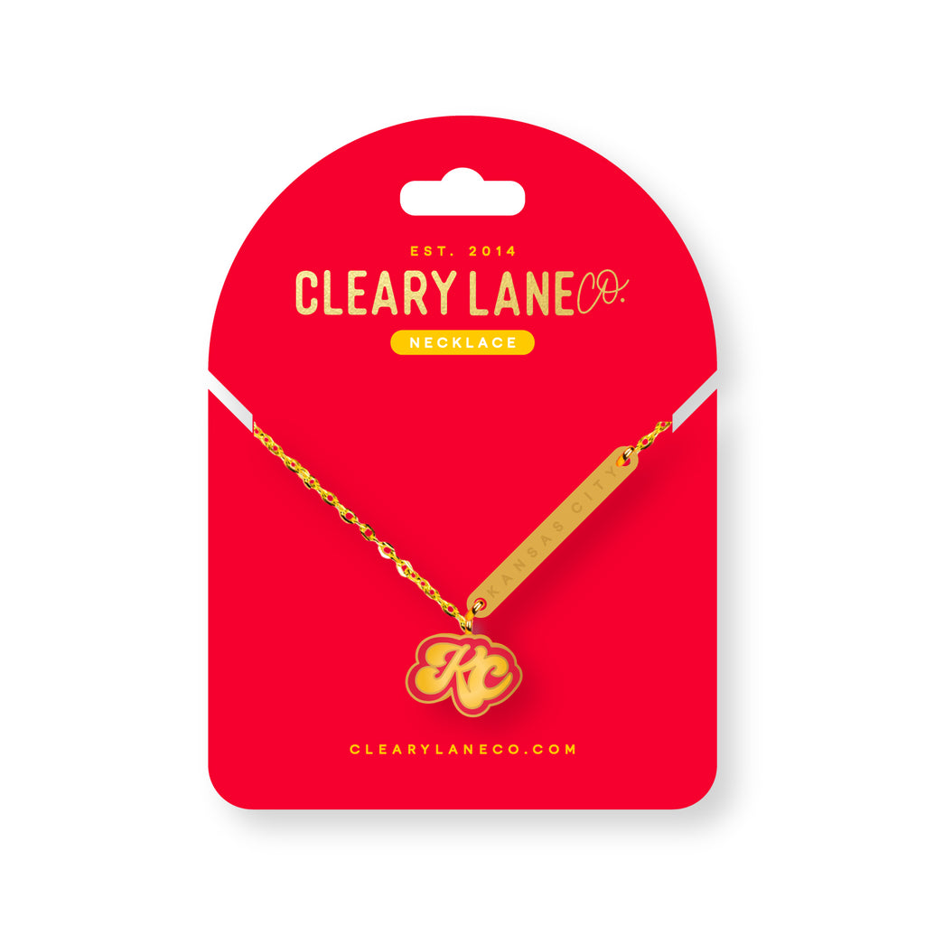 Kansas City Red & Yellow Script Enamel Necklace