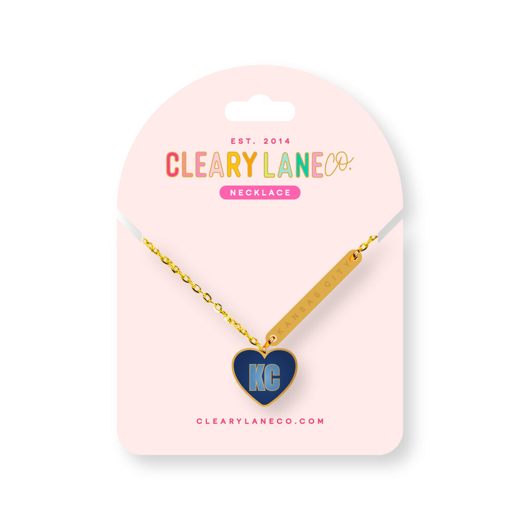 Kansas City Royal & Baby Blue Heart Gold Enamel Necklace