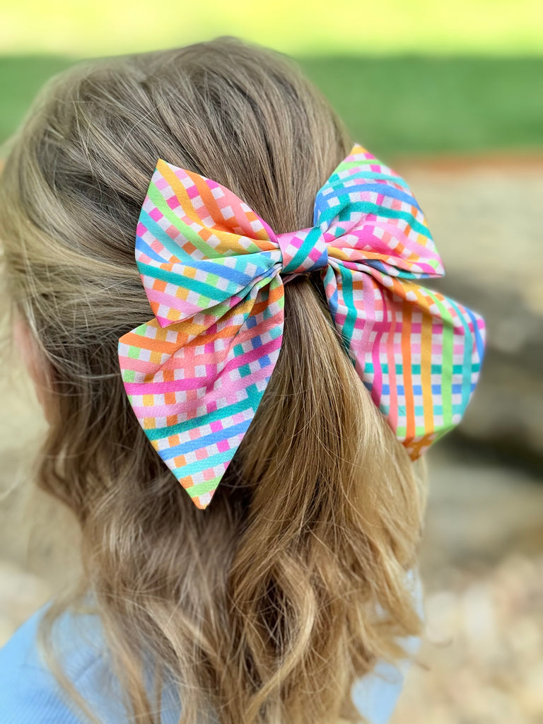 Hair Bow | Emerald Rainbow Garden