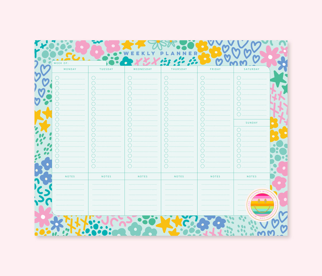 Weekly Planner Notepad | Mint Rainbow Garden