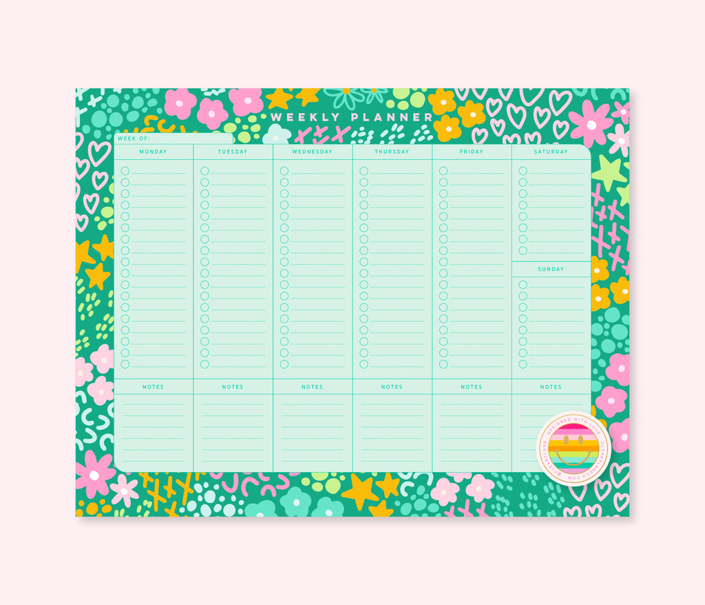Weekly Planner Notepad | Emerald Rainbow Garden
