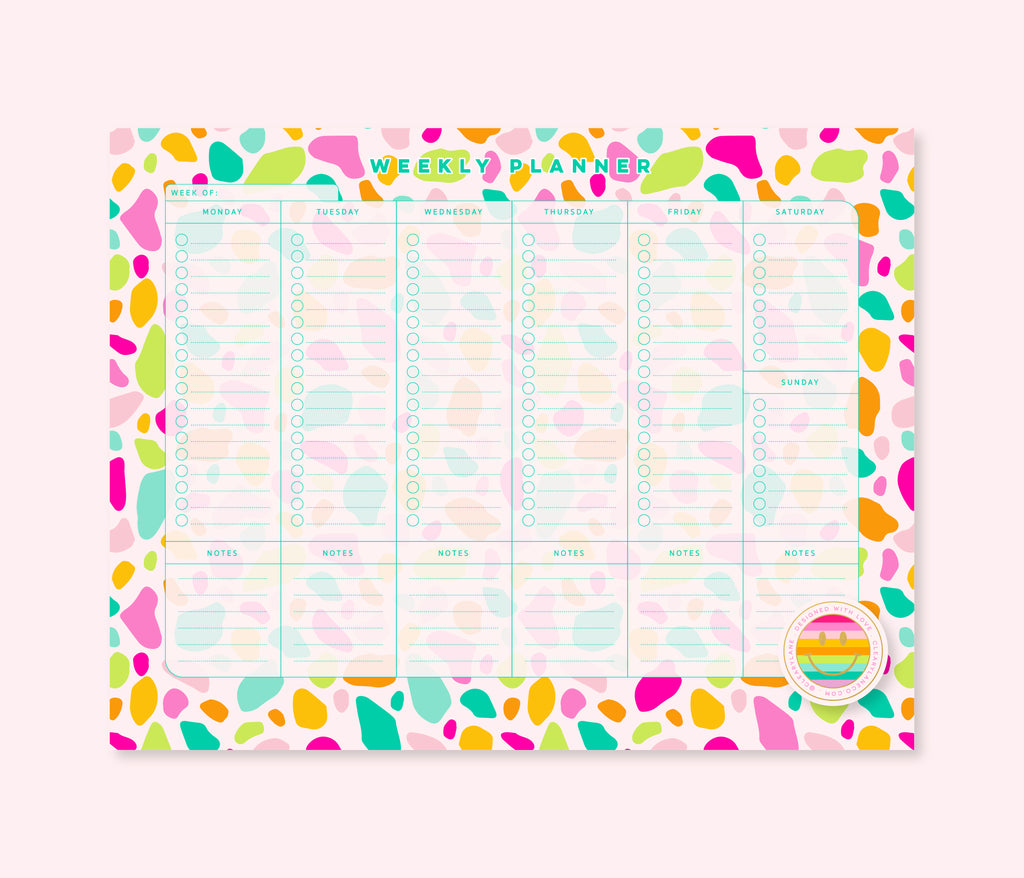 Weekly Planner Notepad | Pink Rainbow Terrazzo