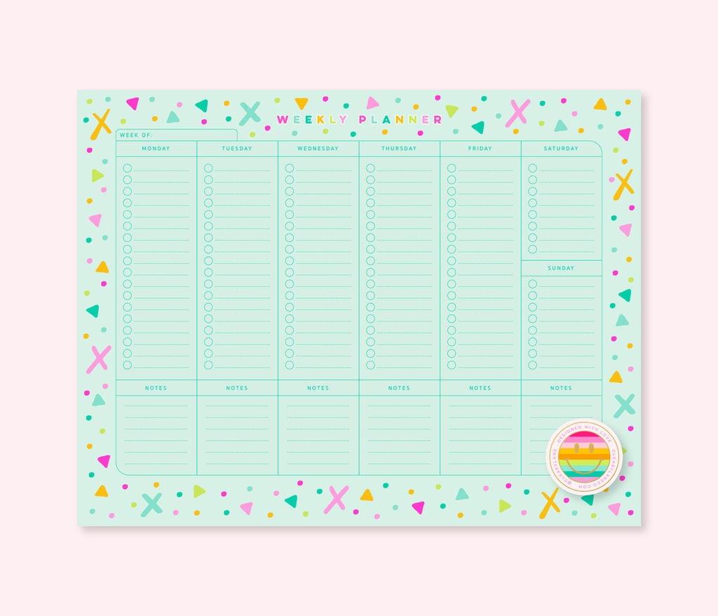 Weekly Planner Notepad | Mint Rainbow Shapes