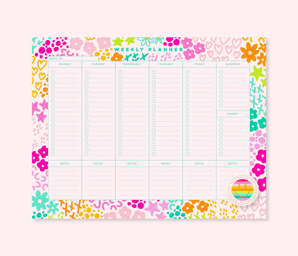 Weekly Planner Notepad | Pink Rainbow Garden