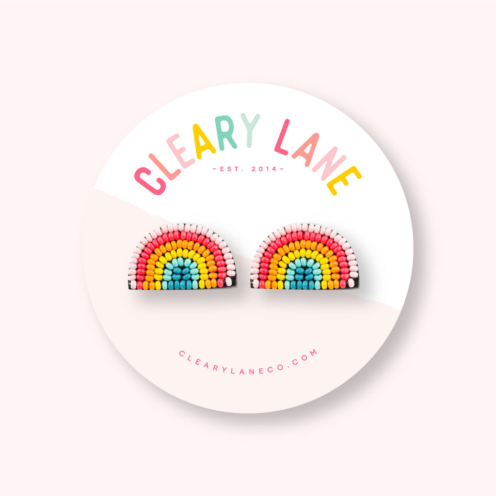 Beaded Rainbow Stud Earrings | Pink Rainbow
