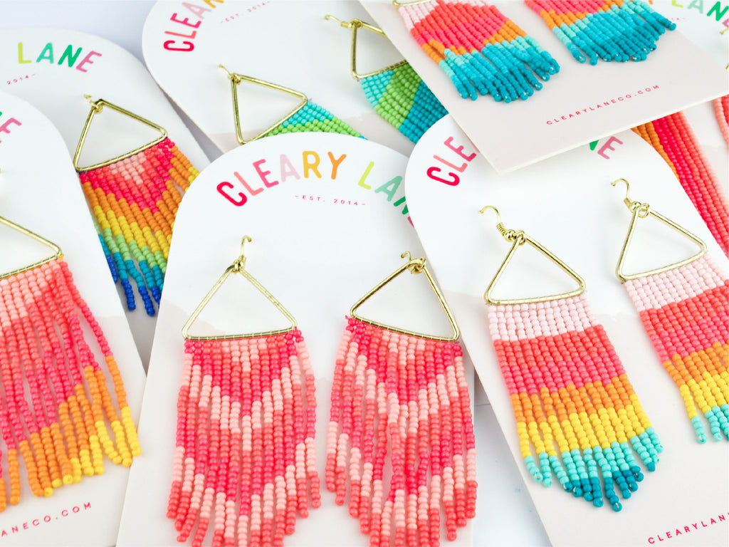 Beaded Dangle Earrings | Rainbow Stripes