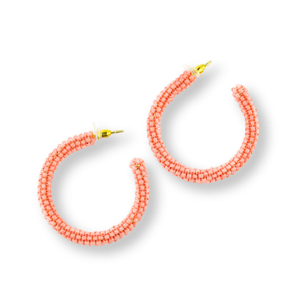 Beaded Hoop Earrings | Peach