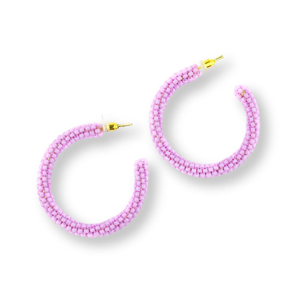 Beaded Hoop Earrings | Lilac