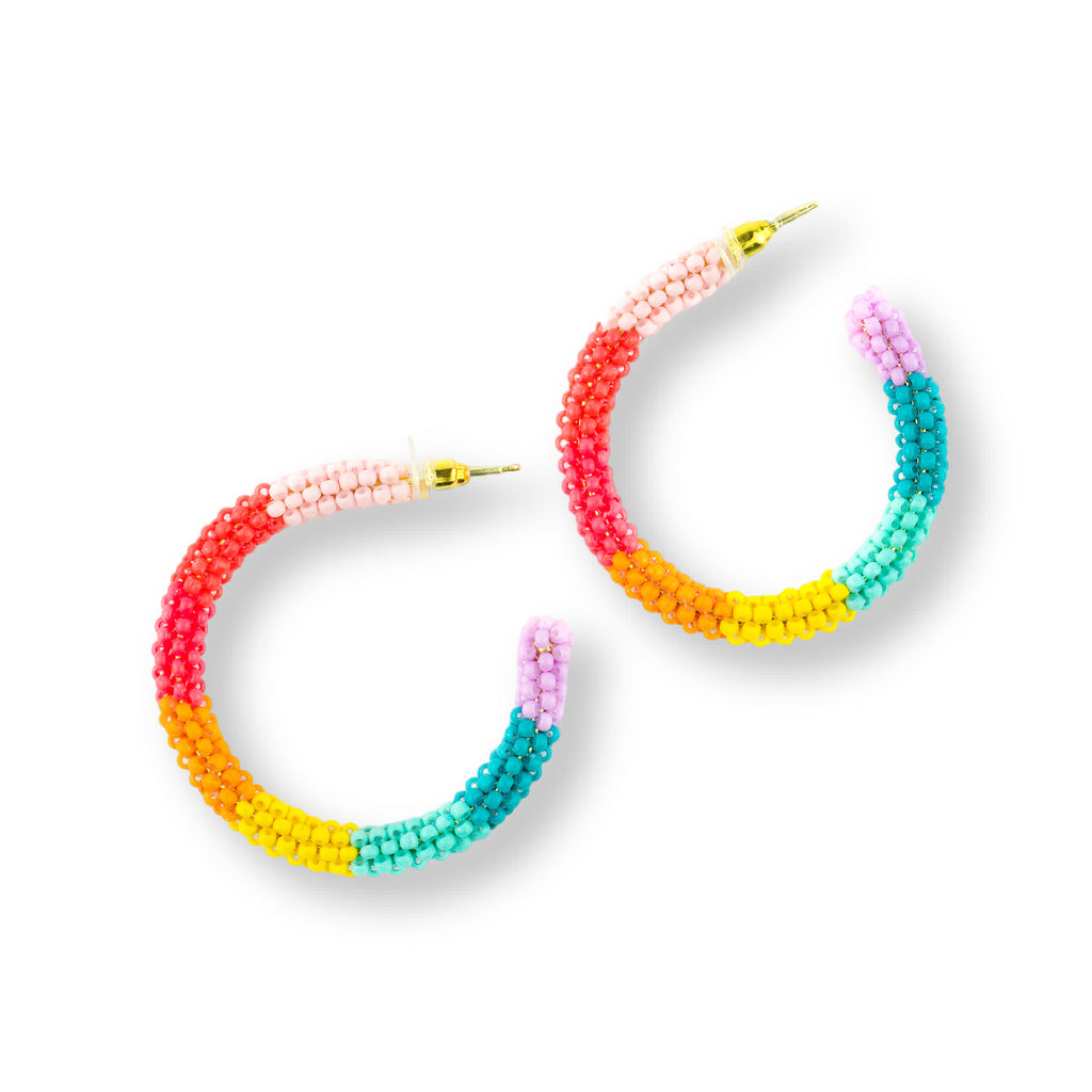 Beaded Hoop Earrings | Rainbow