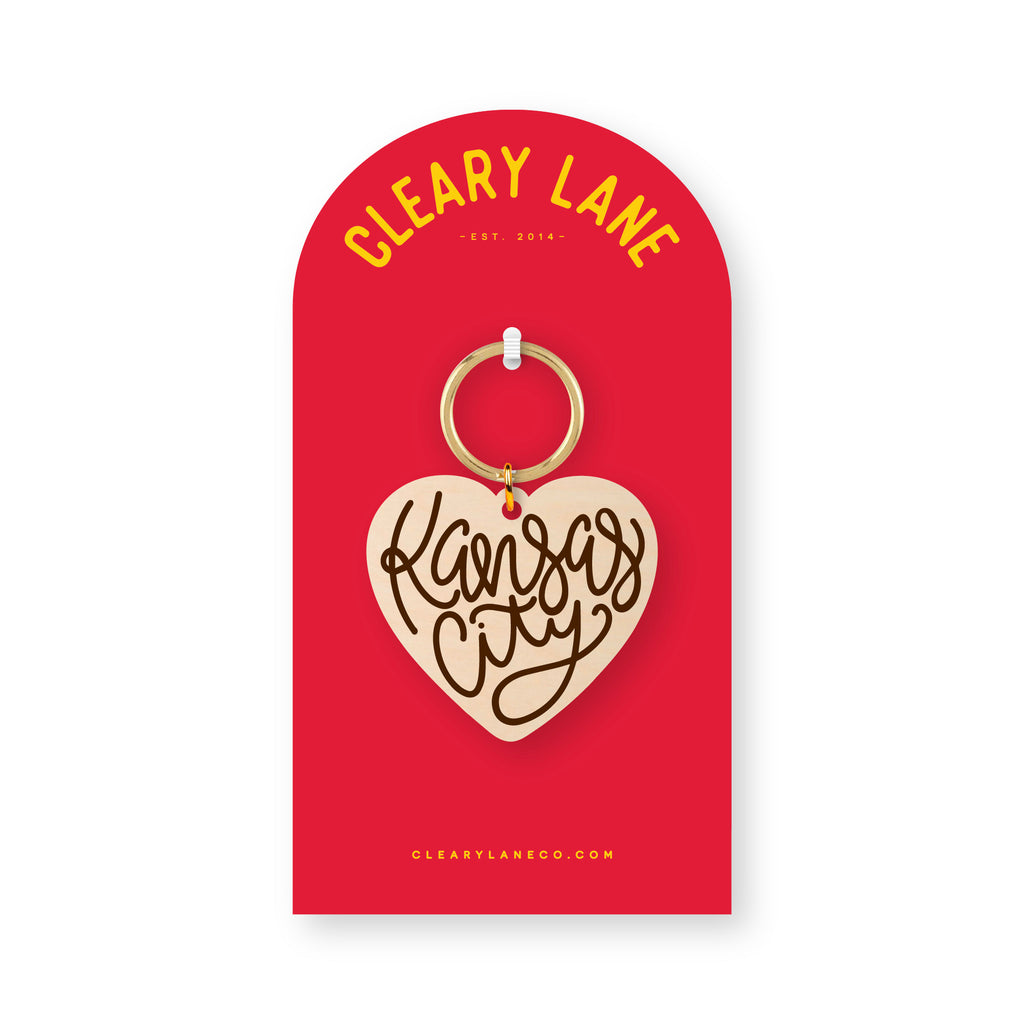 Kansas City Script Heart Keychain