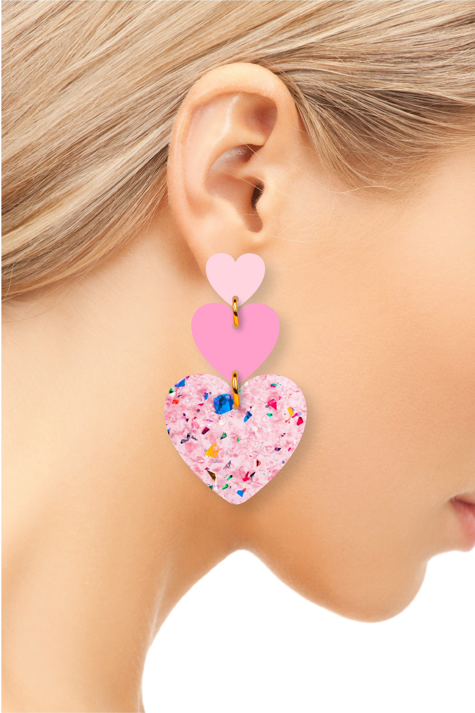 Valentines Heart Earrings  Pink Clear Glitter – Cleary Lane Co.